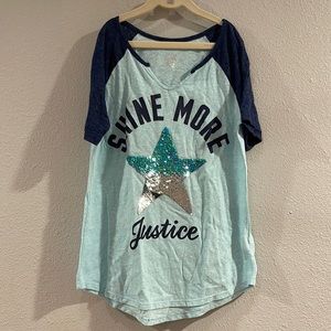 Justice Active Shine More sequin star short sleeve tee, Sz 14/16
